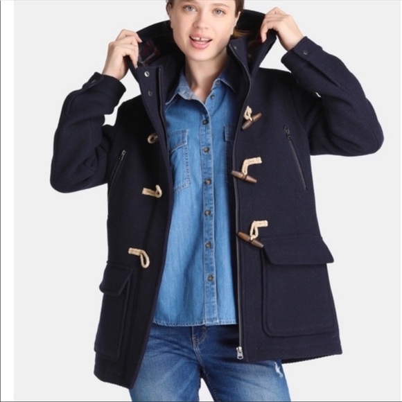 J CREW Wool Melton Classic Duffle Toggle Hooded Coat jacket women’s size 4 hood